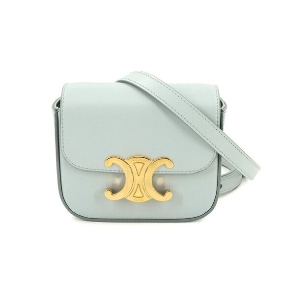 CELINE Triomphe Claude Mini Shoulder Bag Leather Ice Blue 10I513DPV 90280659 - Picture 1 of 11